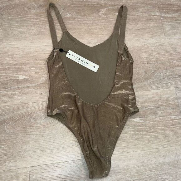 Vitamin A Swim Leah High Cut One Piece Bronze Metallic Swimsuit, Women’s 10 - Picture 6 of 16